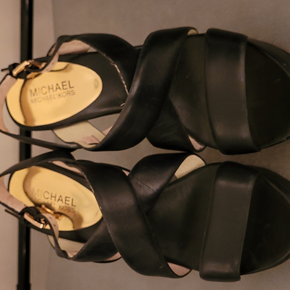 Michael Kors Woven Black Leather Wedge